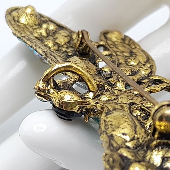 Dragonfly Large Brooch Pin Green Crystal Rhinestone Jewelry - Picture 6 of 13